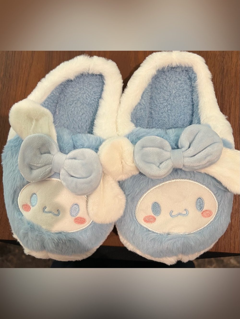Plush NEW Light Blue Character Slippers with Bow